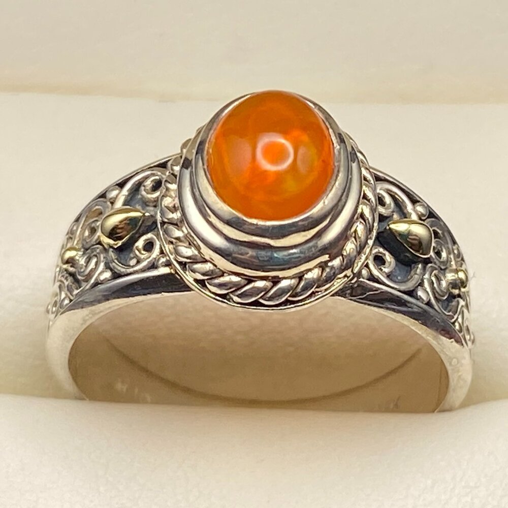 MID Designer Red Carnelian / Andesine 925 Silver & 18K Gold Ring - Sz 9, 5.6 gm